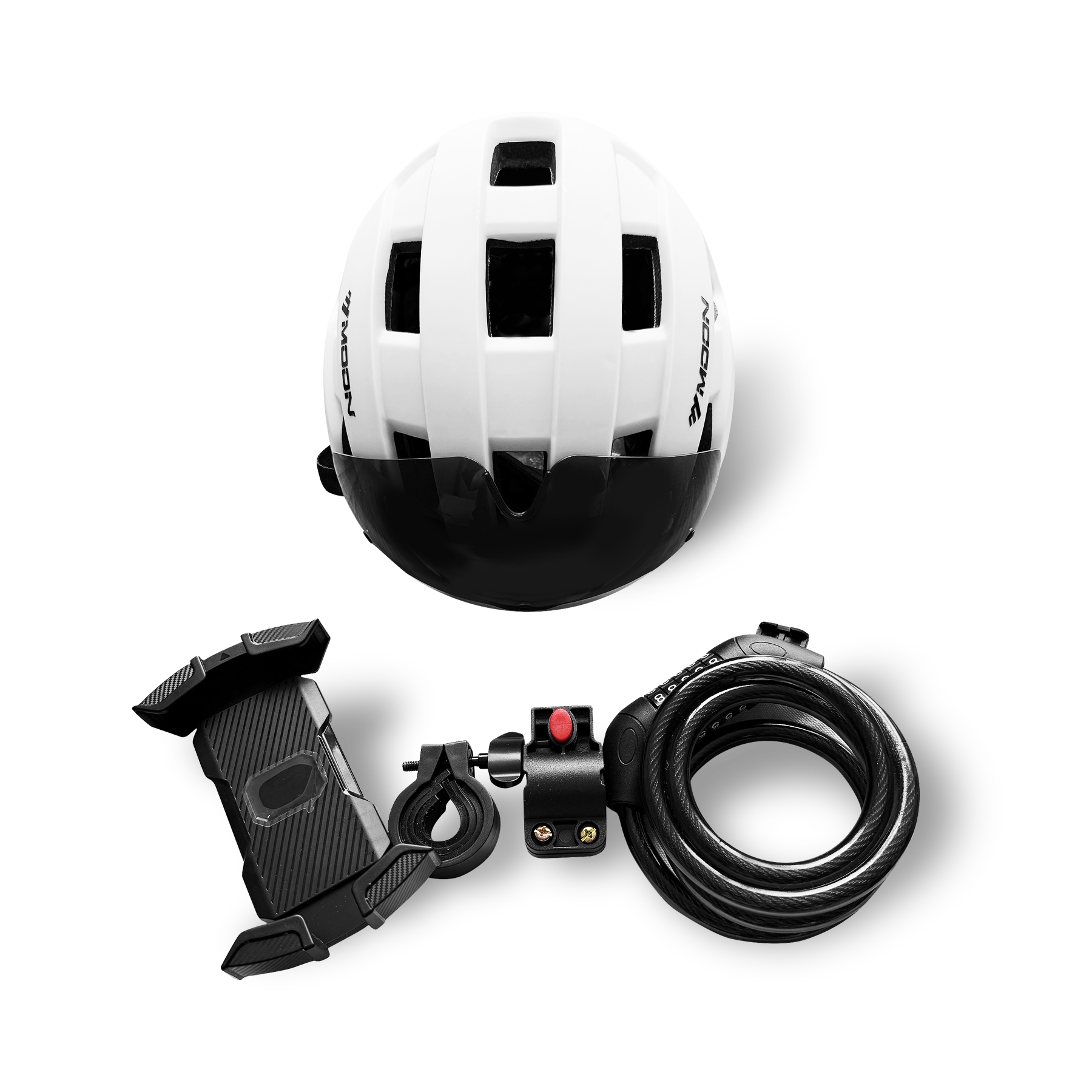 Helmet, bike lock, phone holder